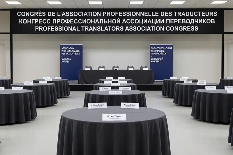 Réunion d'une association professionnelle de traducteurs avec certificats et documents