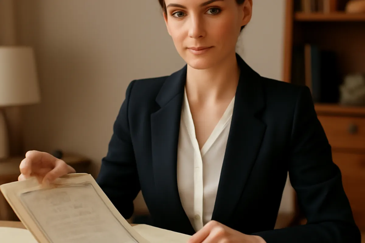 Femme organisant un dossier de mariage civil avec actes d'état civil russes traduits et apostillés