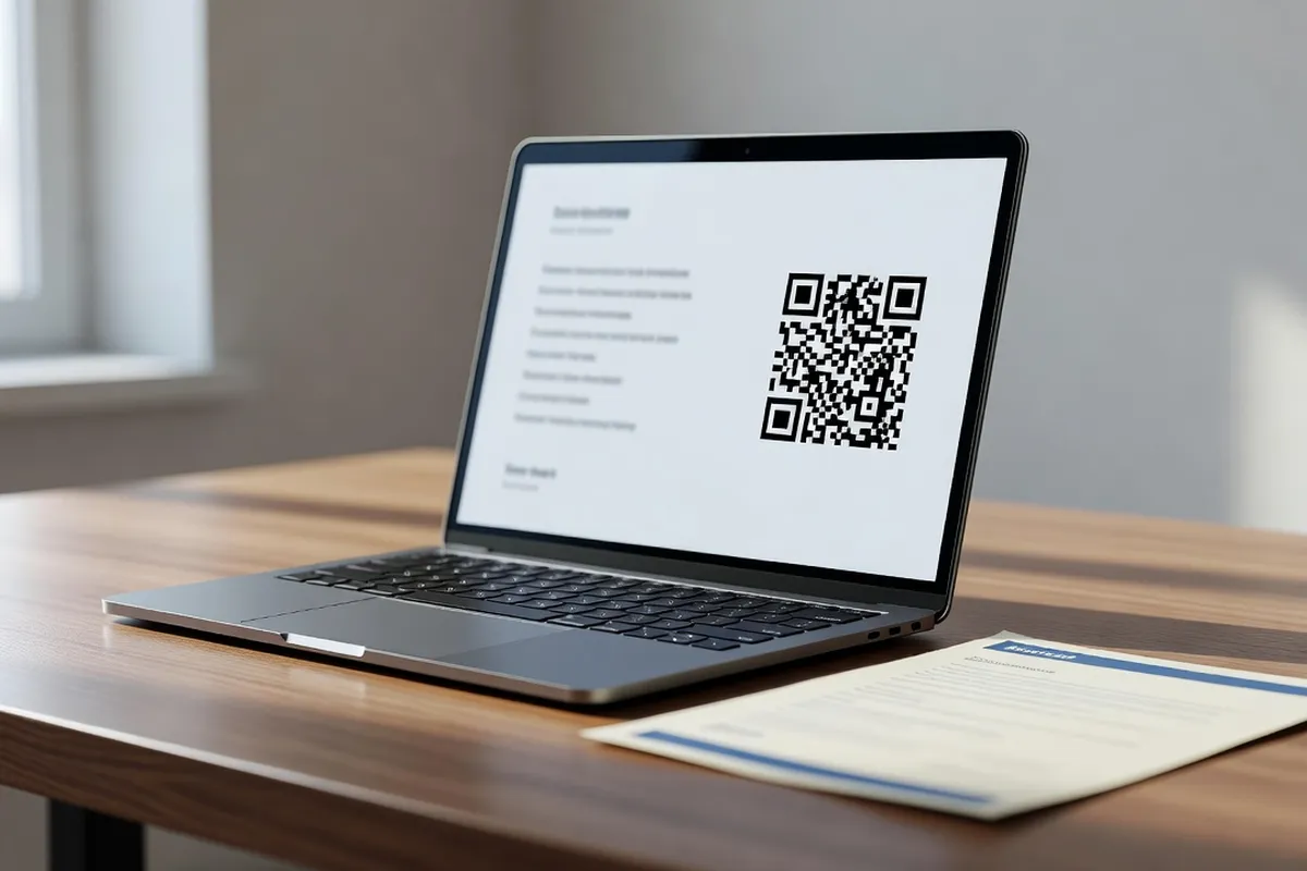 Écran affichant une apostille électronique ukrainienne avec QR code, à côté de l'original papier d'un acte d'état civil