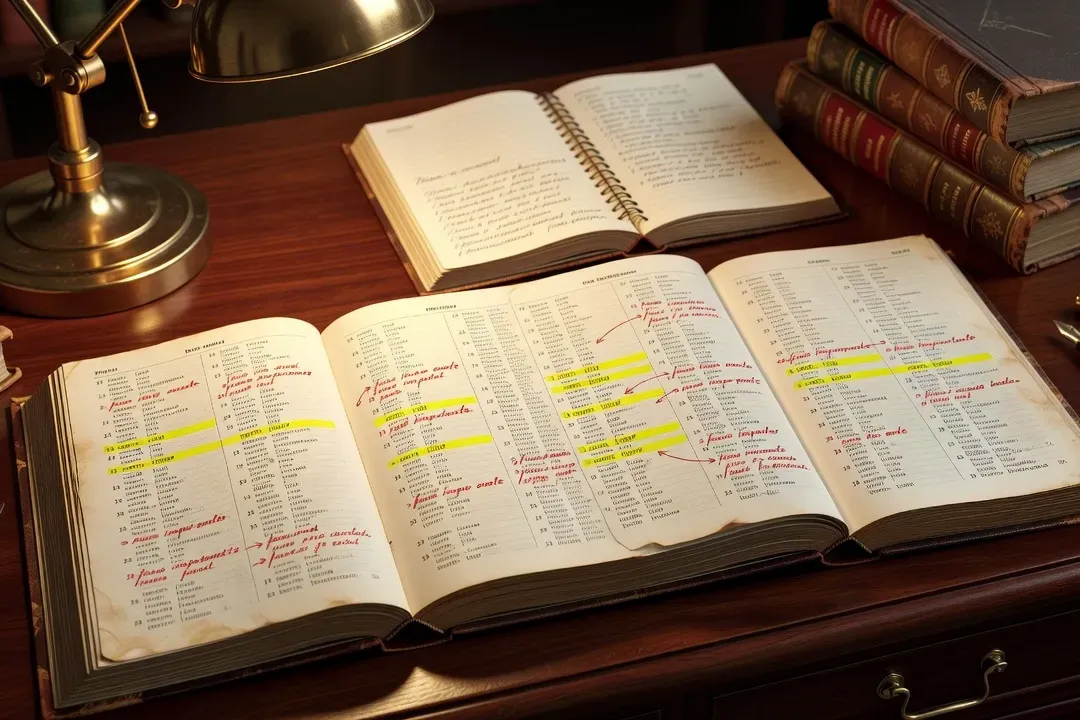 Dictionnaires russe-français ouverts avec mots similaires mais de sens différents annotés en rouge