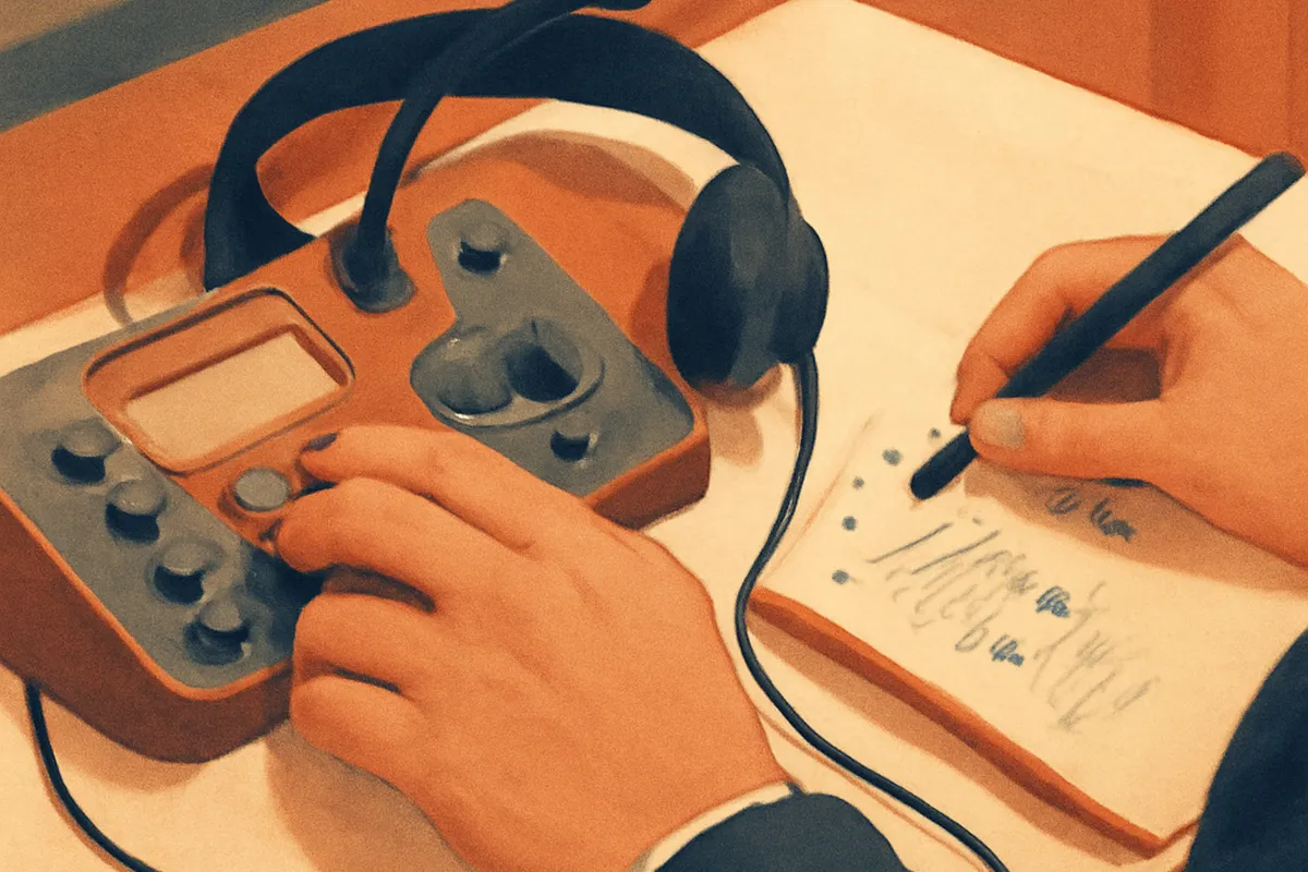 Cabine d'interprétation simultanée avec casque et micro lors d'une conférence bilatérale