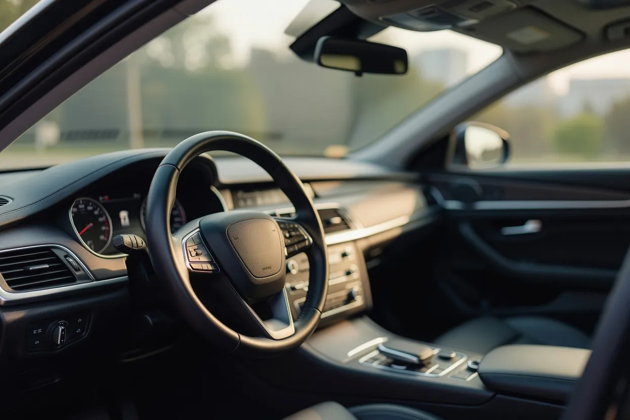 Intérieur d'une voiture moderne vu du siège conducteur