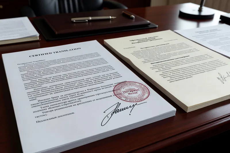 Documents officiels russes en cours de traduction assermentée avec tampon d'expert judiciaire