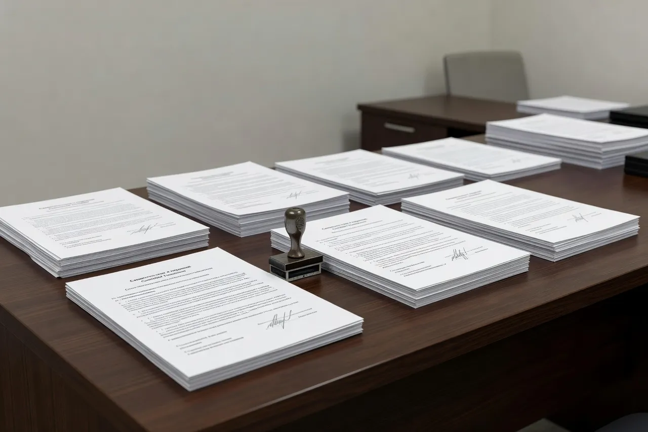 Traductrice assermentée russe-français à son bureau avec documents officiels