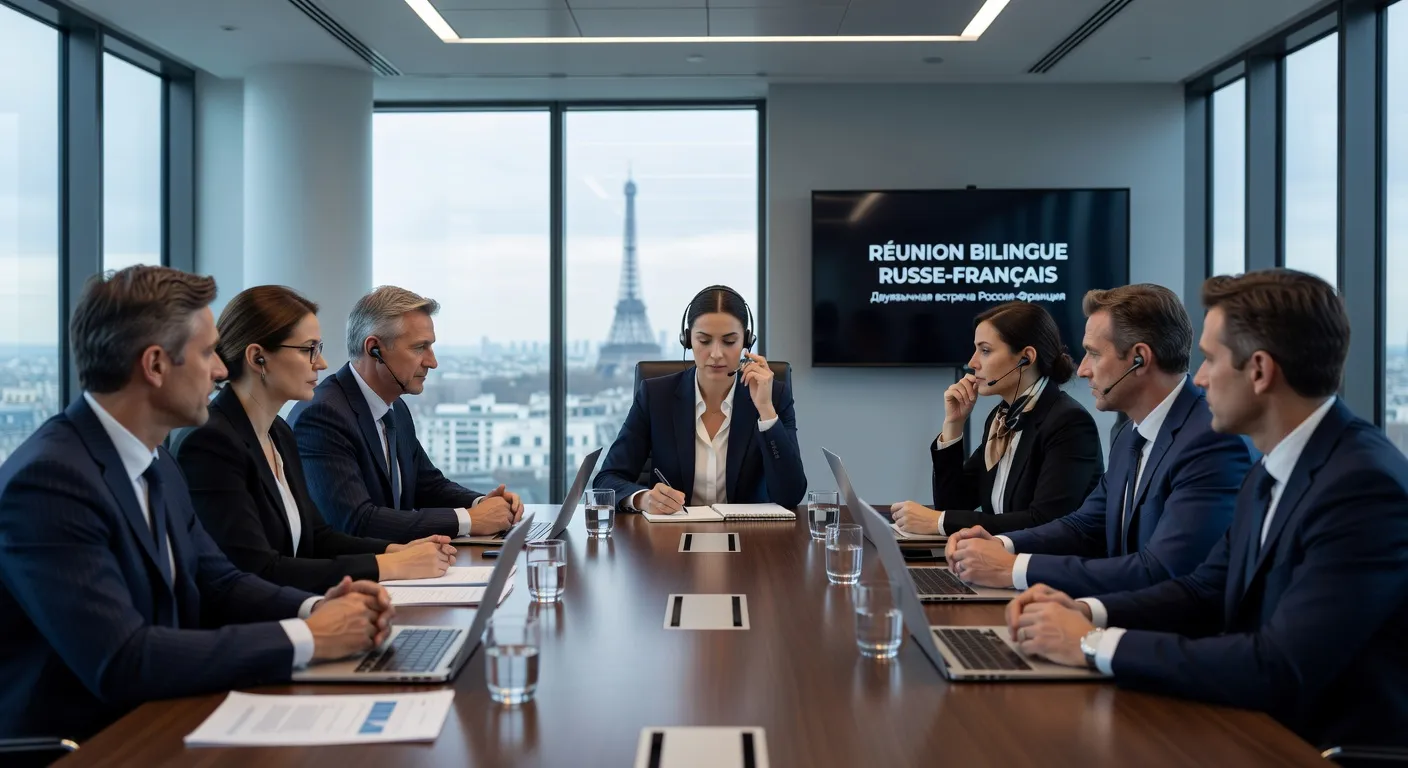 Réunion d'affaires bilingue russe-français avec interprète professionnel