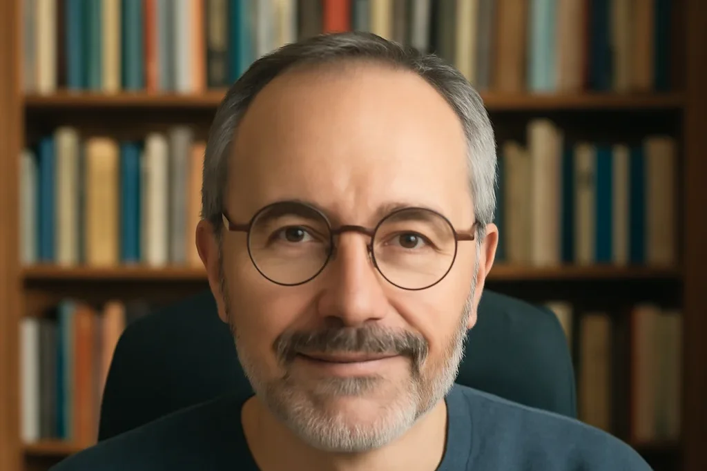 Igor Barinov, traducteur indépendant russe-français, dans son bureau entouré de dictionnaires
